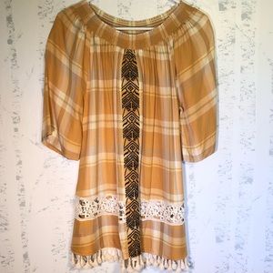 Multiples Boho Off Shoulder Top Embroidery Fringe